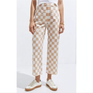 HUTCH Anthropologie Cropped Straight Fit Checkerboard Pants 14 Ret $148 NWT